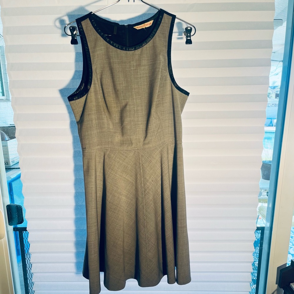 Rebecca Taylor flannel gray sleeveless dress with faux leather trim, size 10.